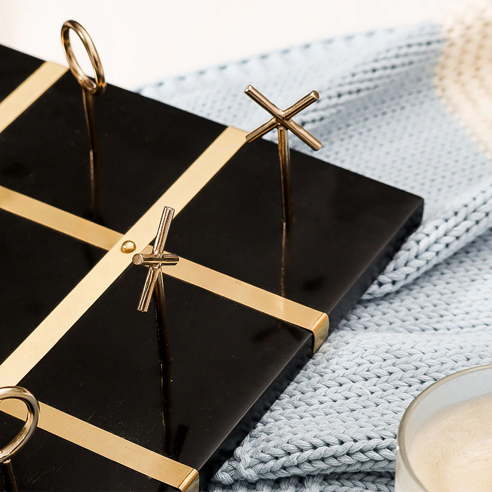 Tic-Tac-Toe Standing Tabletop Game - Black Gold - Image 4
