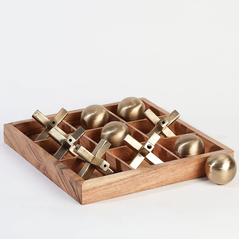 Tic-Tac-Toe Wooden Tabletop Game - Natural Gold - Image 4