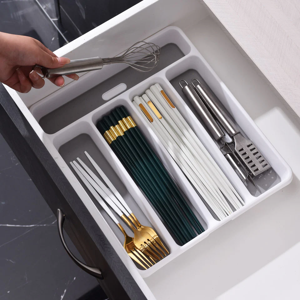 Tidy Cutlery Tray Medium - White Grey
