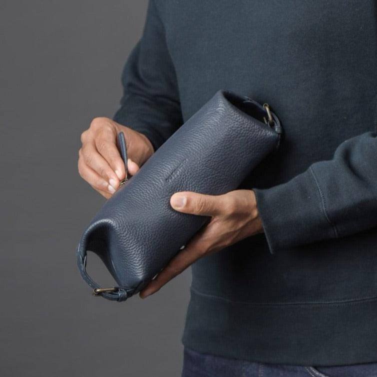 Tokyo Leather Toilet Bag - Navy - Image 2