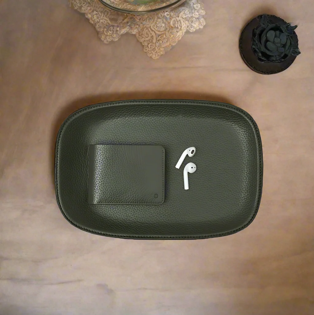 Tokyo Leather Tray Large - Olive