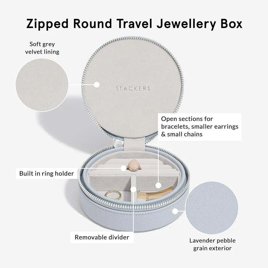 Travel Jewellery Box Round - Lavender - Image 4