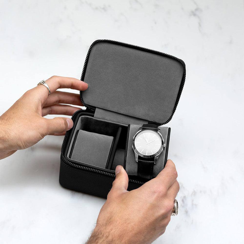 Zipped Watch Case Double - Pebble Black - Image 3