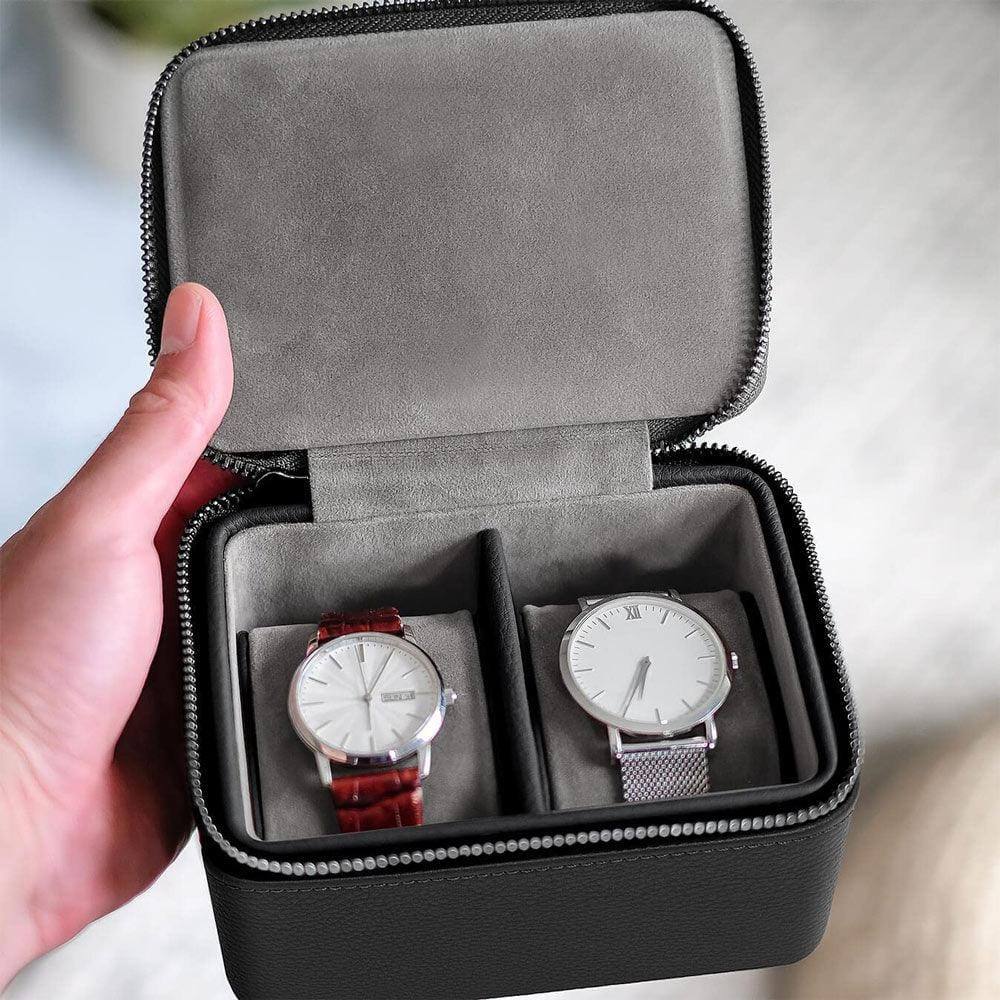 Zipped Watch Case Double - Pebble Black - Image 5