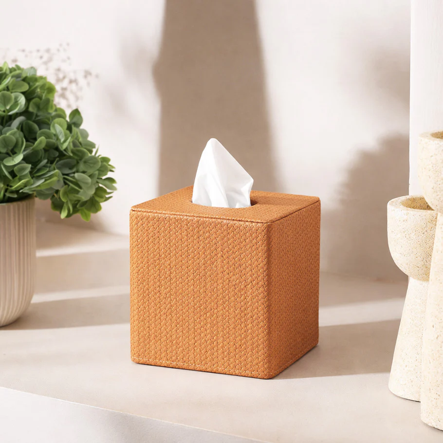 Trey Square Tissue Box Holder - Tan