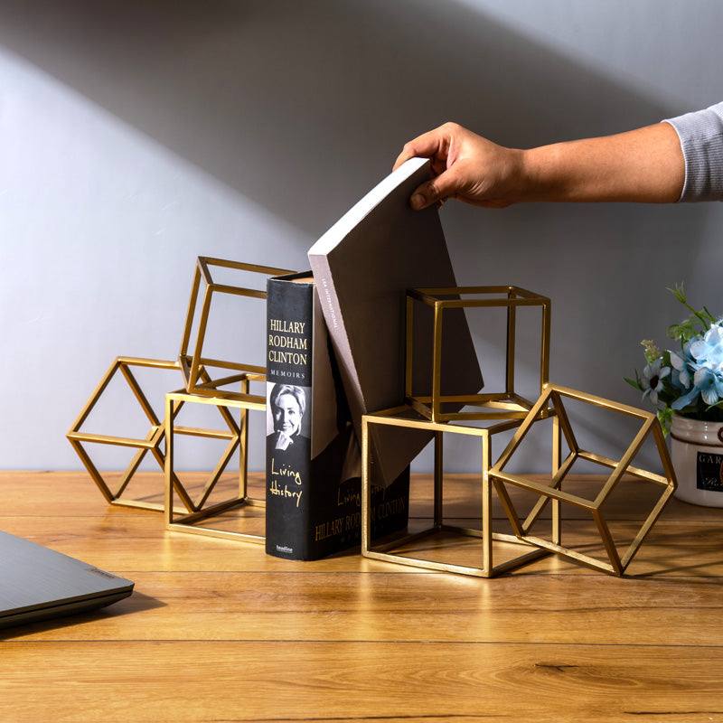 Hollow Blocks Metal Bookends, Set of 2 - Gold - Image 2