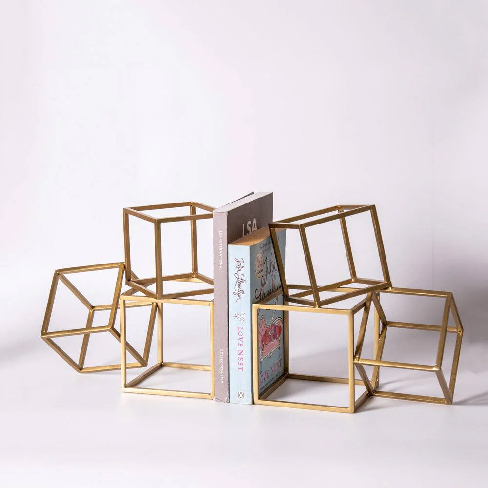 Hollow Blocks Metal Bookends, Set of 2 - Gold - Image 3