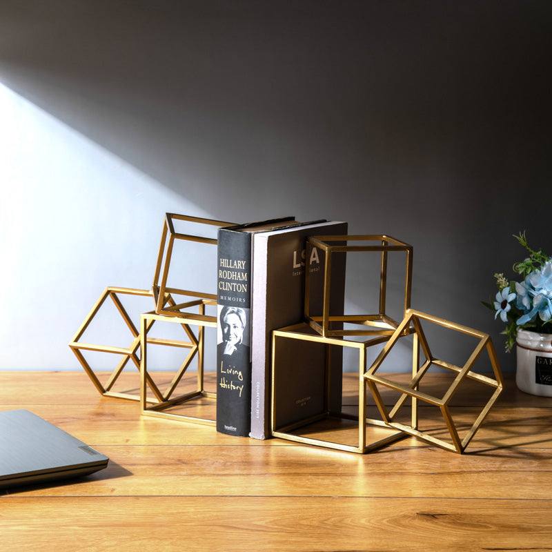 Hollow Blocks Metal Bookends, Set of 2 - Gold - Image 4