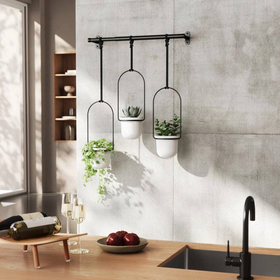 Triflora Hanging Planter, Set of 3 - White Black
