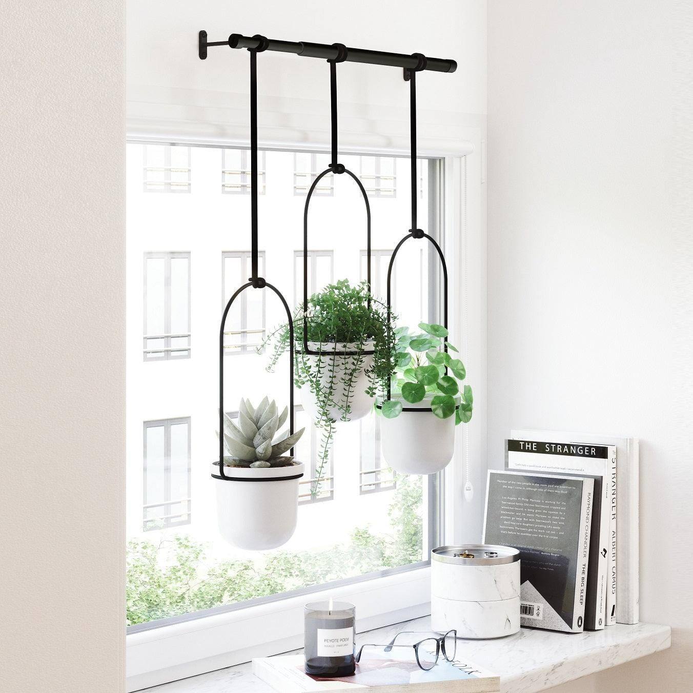 Triflora Hanging Planter, Set of 3 - White Black - Image 3