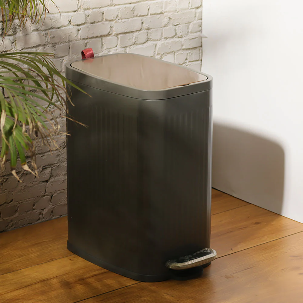 Trent Slim Pedal Bin 10L - Grey & Silver - Image 2