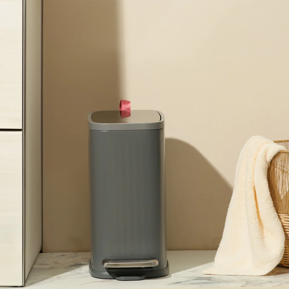 Trent Slim Pedal Bin 5L - Grey & Silver - Image 2
