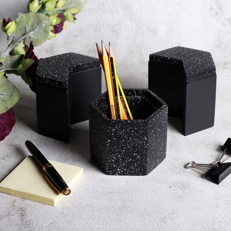 Trio Speckled Pen Holder & Organiser - Black - Image 3
