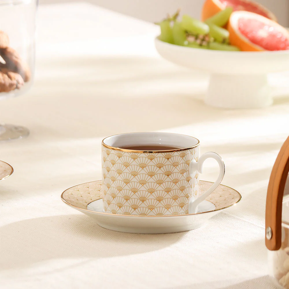 Trocadero Porcelain Cup & Saucer, Set of 6 - Gold - Image 10