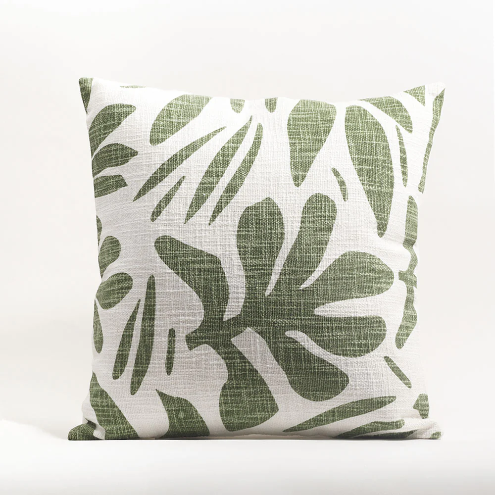 Tropical Printed Cotton Cushion Cover 45x45cm - Green White - Image 3