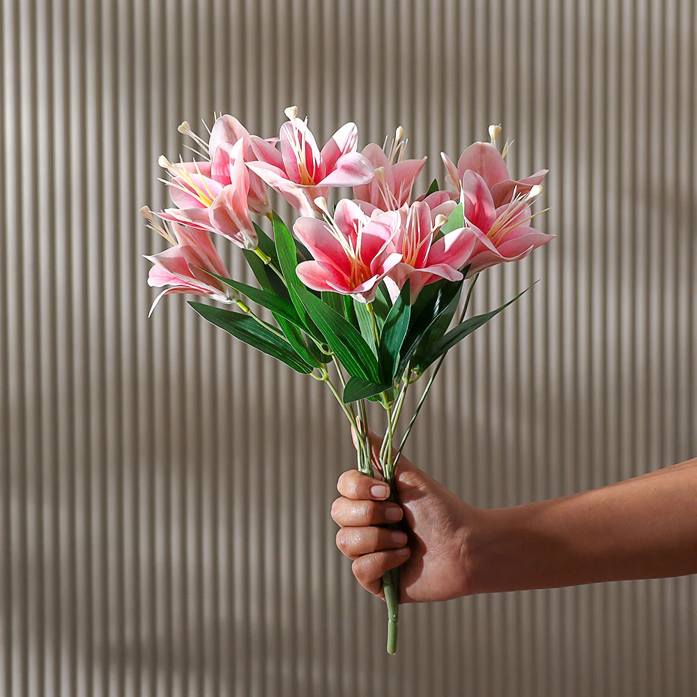 Trumpet Lily Faux Stem, Set of 2 - Dappled Pink - Image 2