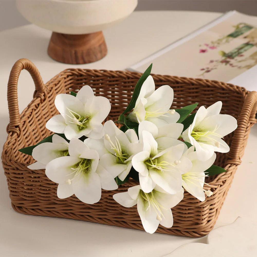 Trumpet Lily Faux Stem, Set of 2 - Dappled White - Image 2
