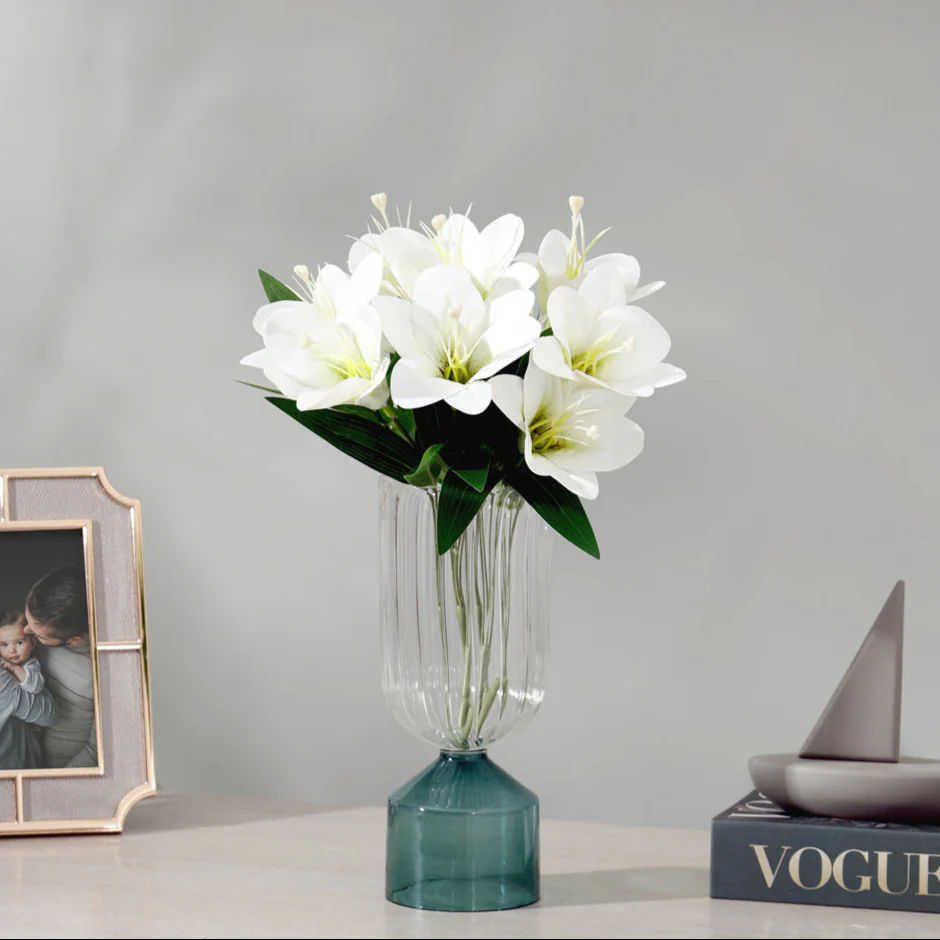 Trumpet Lily Faux Stem, Set of 2 - Dappled White - Image 3