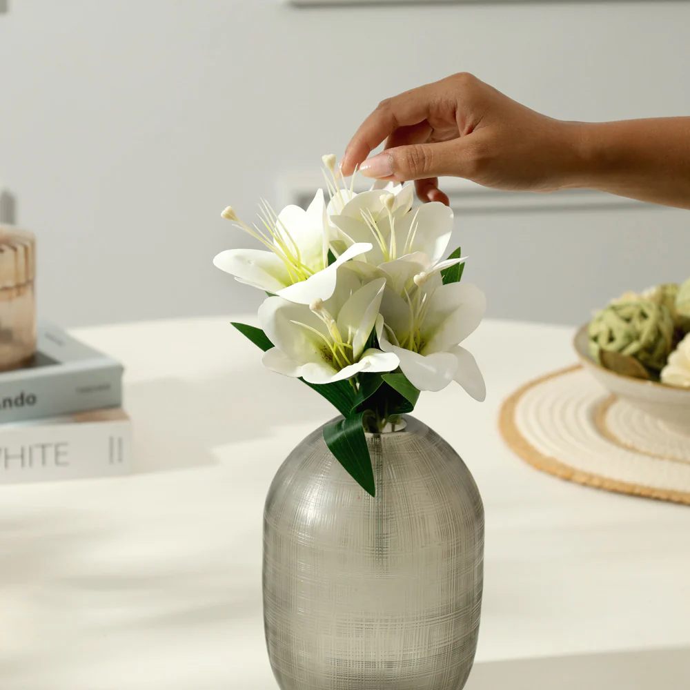 Trumpet Lily Faux Stem, Set of 2 - Dappled White - Image 4