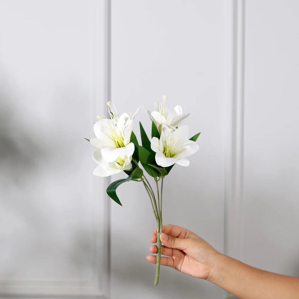 Trumpet Lily Faux Stem, Set of 2 - Dappled White - Image 5