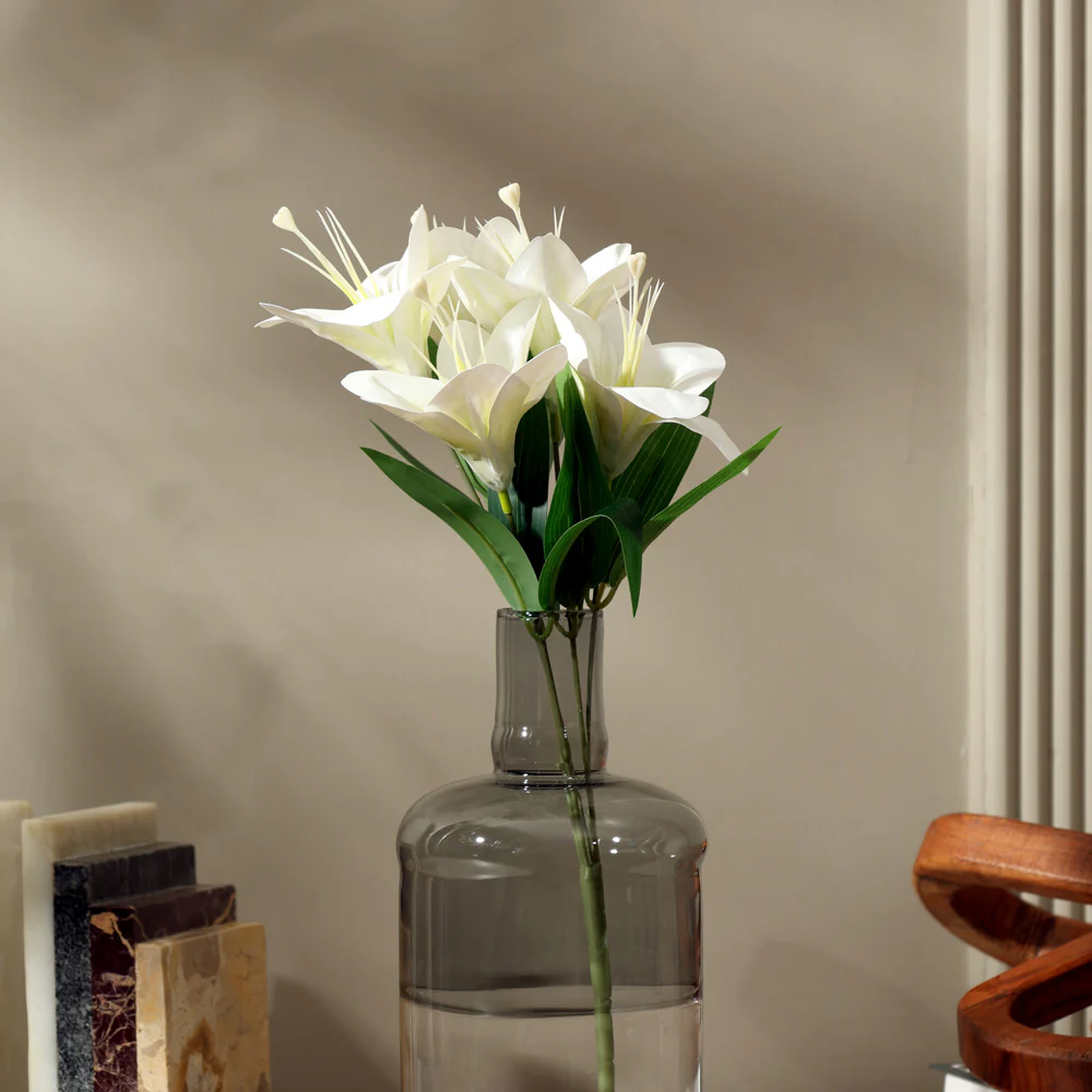 Trumpet Lily Faux Stem, Set of 2 - Dappled White - Image 6