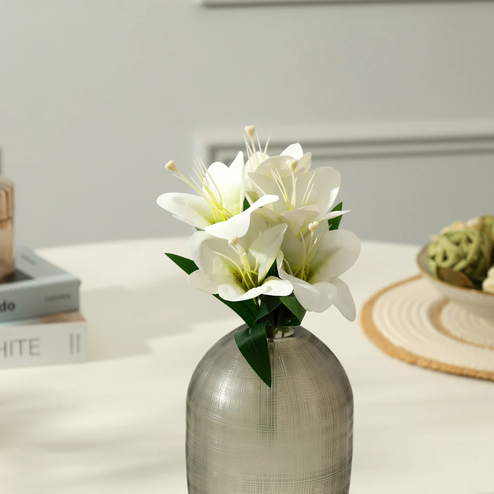 Trumpet Lily Faux Stem, Set of 2 - Dappled White - Image 7