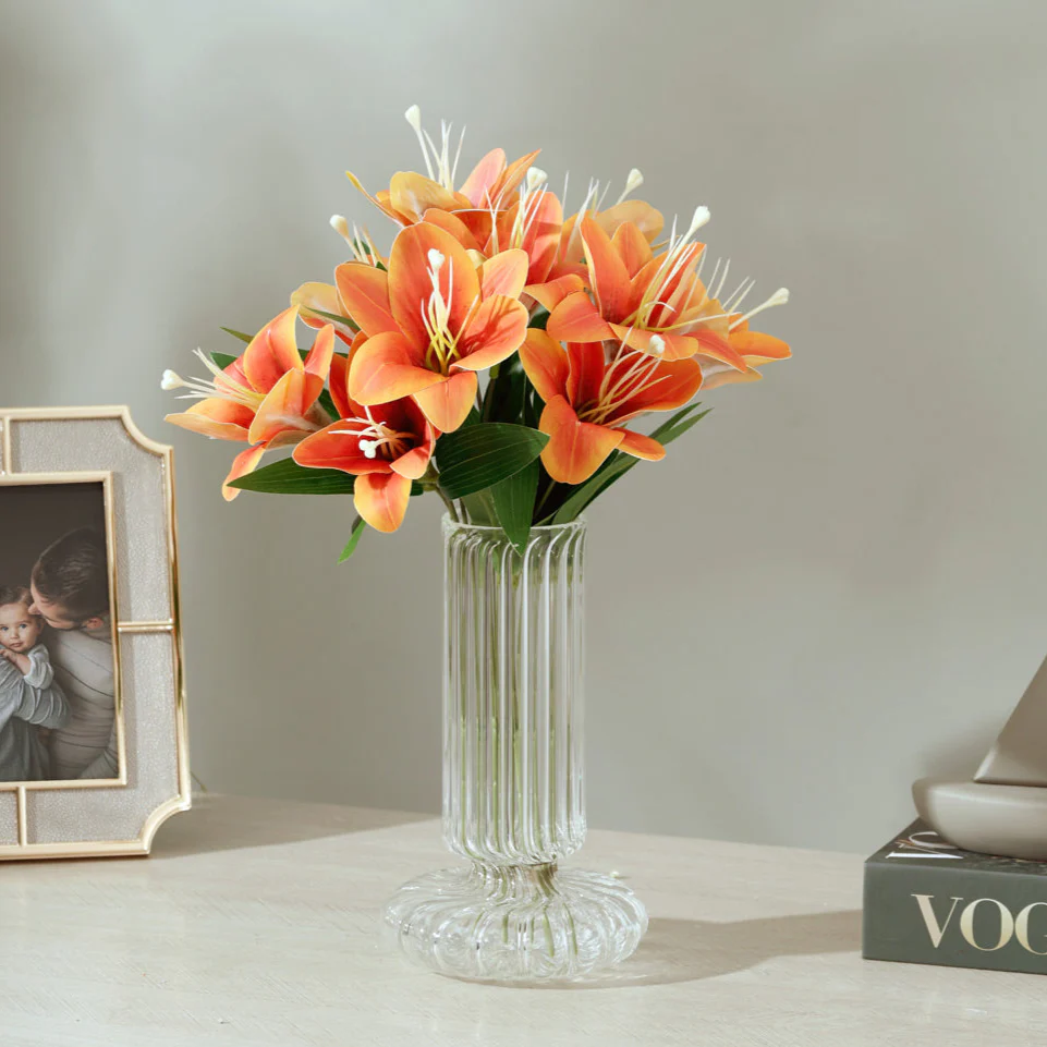 Trumpet Lily Faux Stem, Set of 2 - Sunset Orange - Image 3