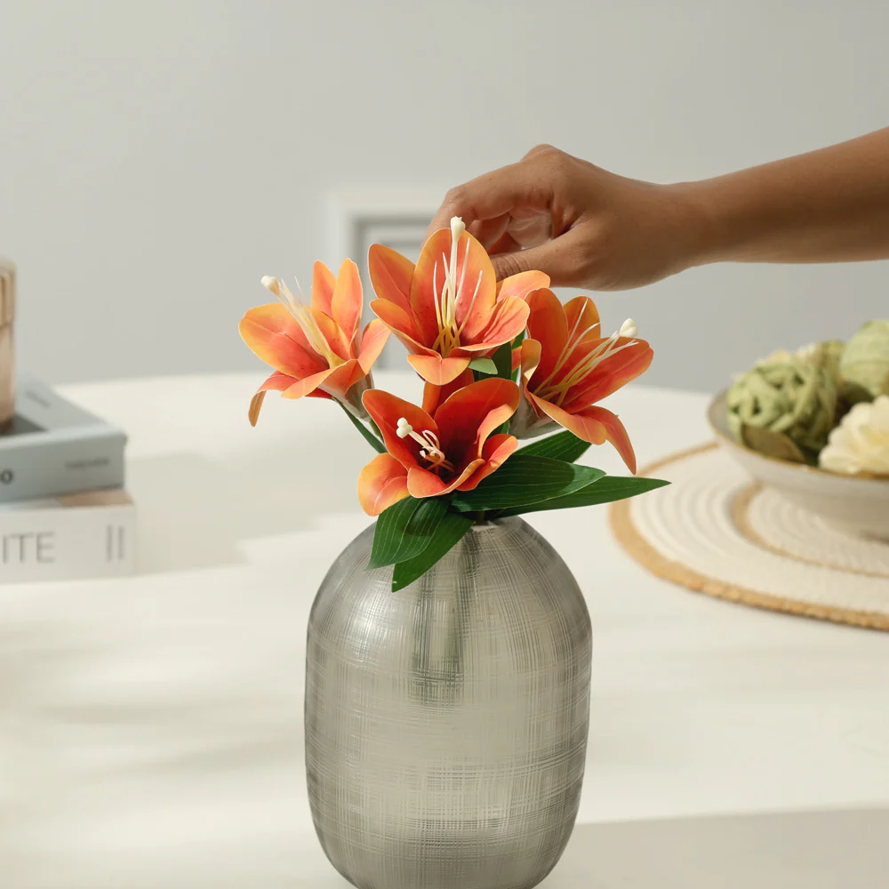 Trumpet Lily Faux Stem, Set of 2 - Sunset Orange - Image 4