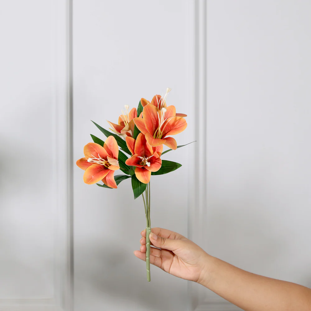 Trumpet Lily Faux Stem, Set of 2 - Sunset Orange - Image 5