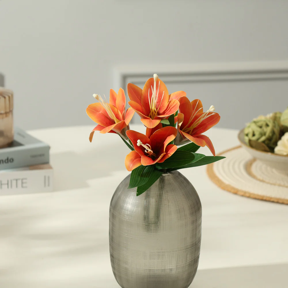 Trumpet Lily Faux Stem, Set of 2 - Sunset Orange - Image 8