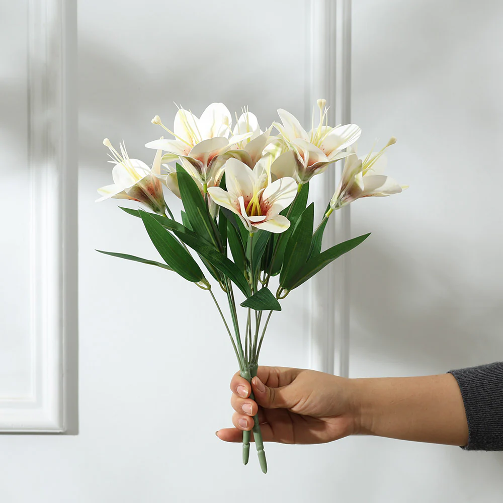 Trumpet Lily Faux Stem, Set of 2 - White Pink - Image 2