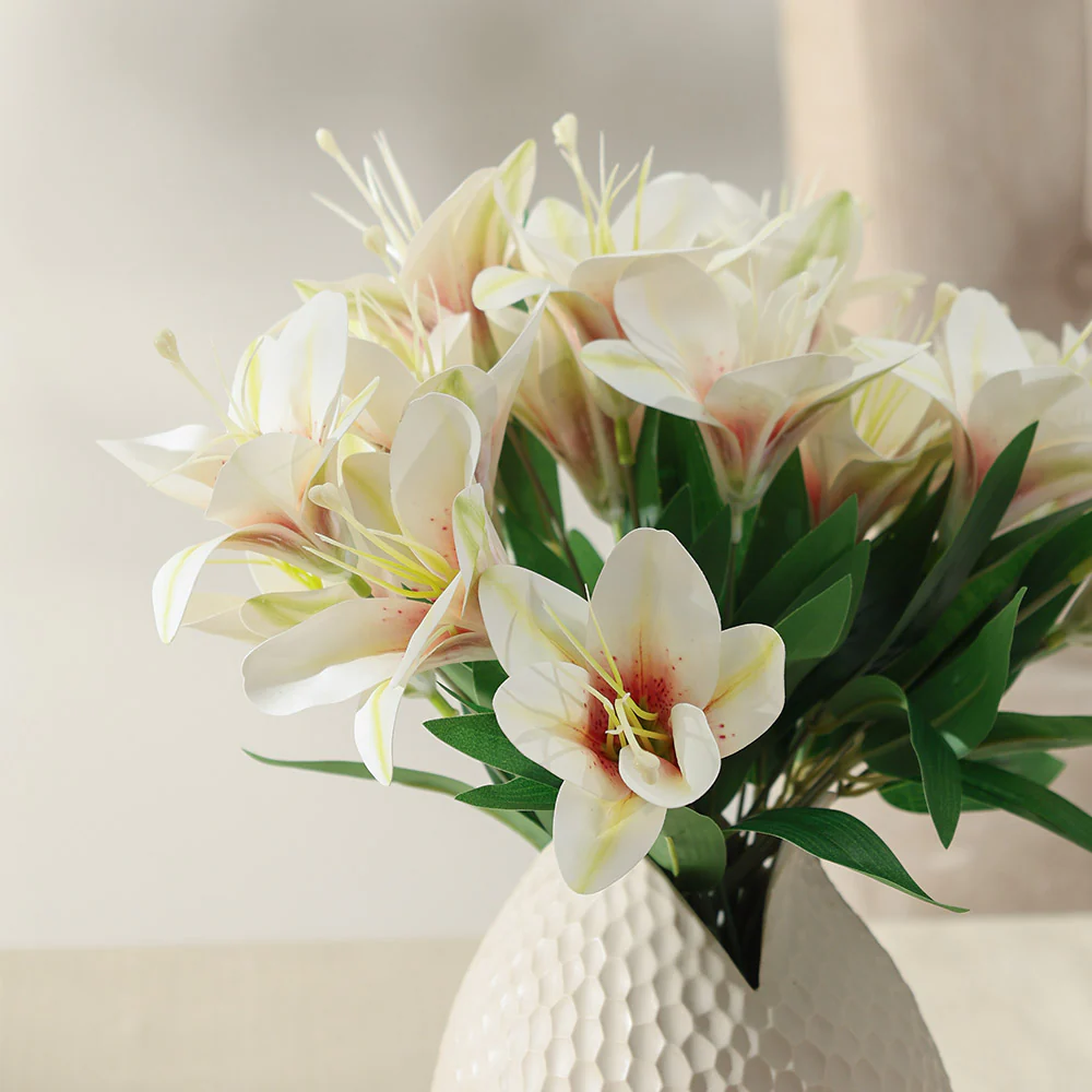 Trumpet Lily Faux Stem, Set of 2 - White Pink - Image 3