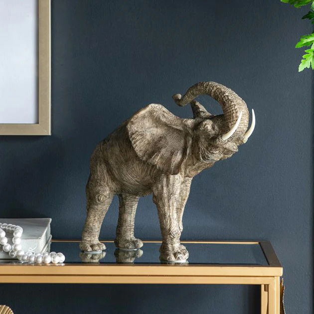 Trumpeting Elephant Sculpture Large - Brown - Image 2