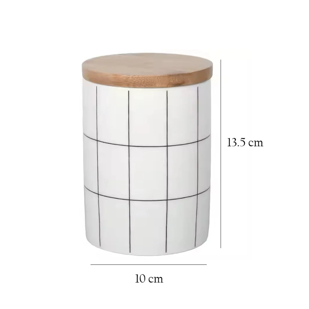 Tuile Ceramic Storage Jar Medium - Check White - Image 10