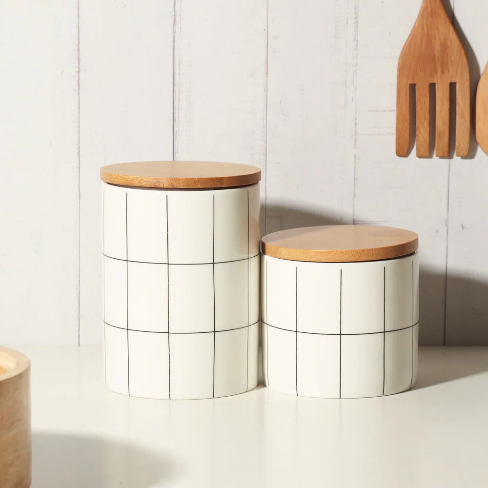 Tuile Ceramic Storage Jar Medium - Check White - Image 11