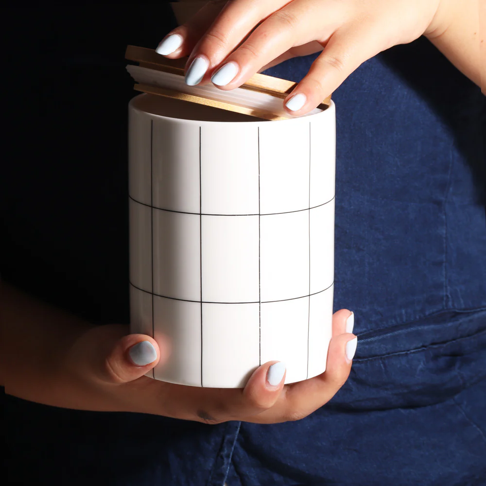 Tuile Ceramic Storage Jar Medium - Check White - Image 12