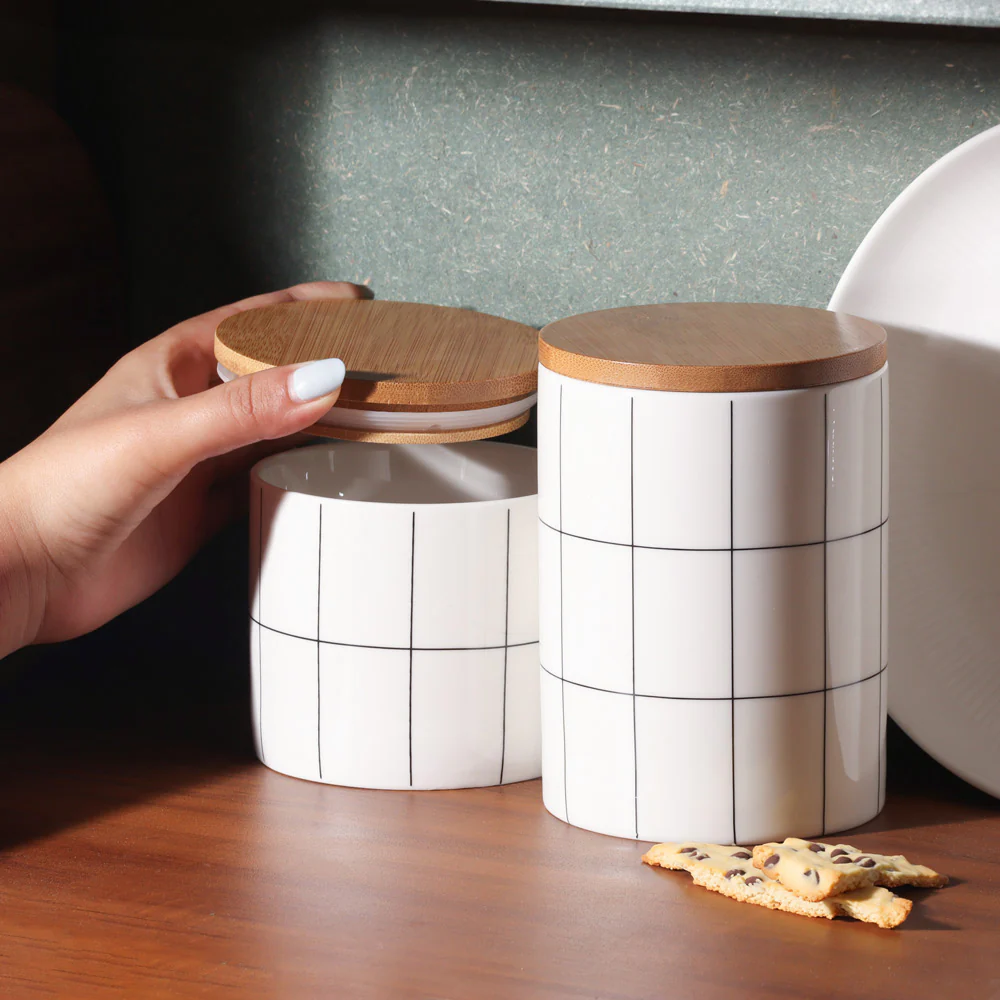 Tuile Ceramic Storage Jar Medium - Check White - Image 7