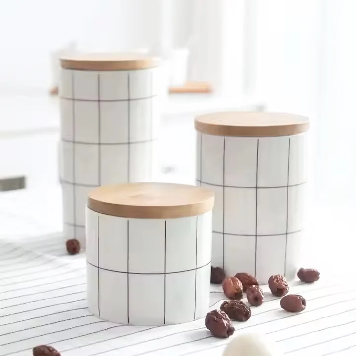 Tuile Ceramic Storage Jar Medium - Check White - Image 8