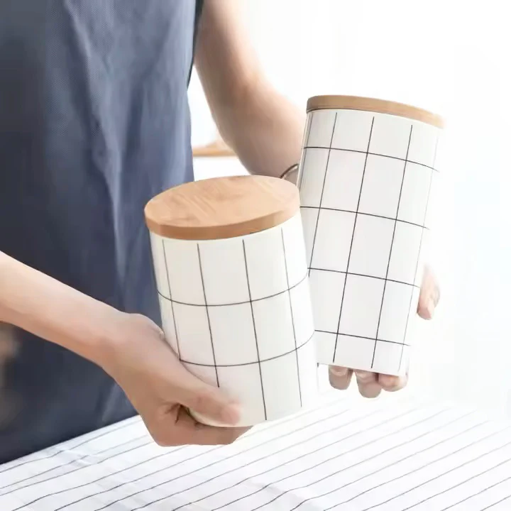 Tuile Ceramic Storage Jar Medium - Check White - Image 9