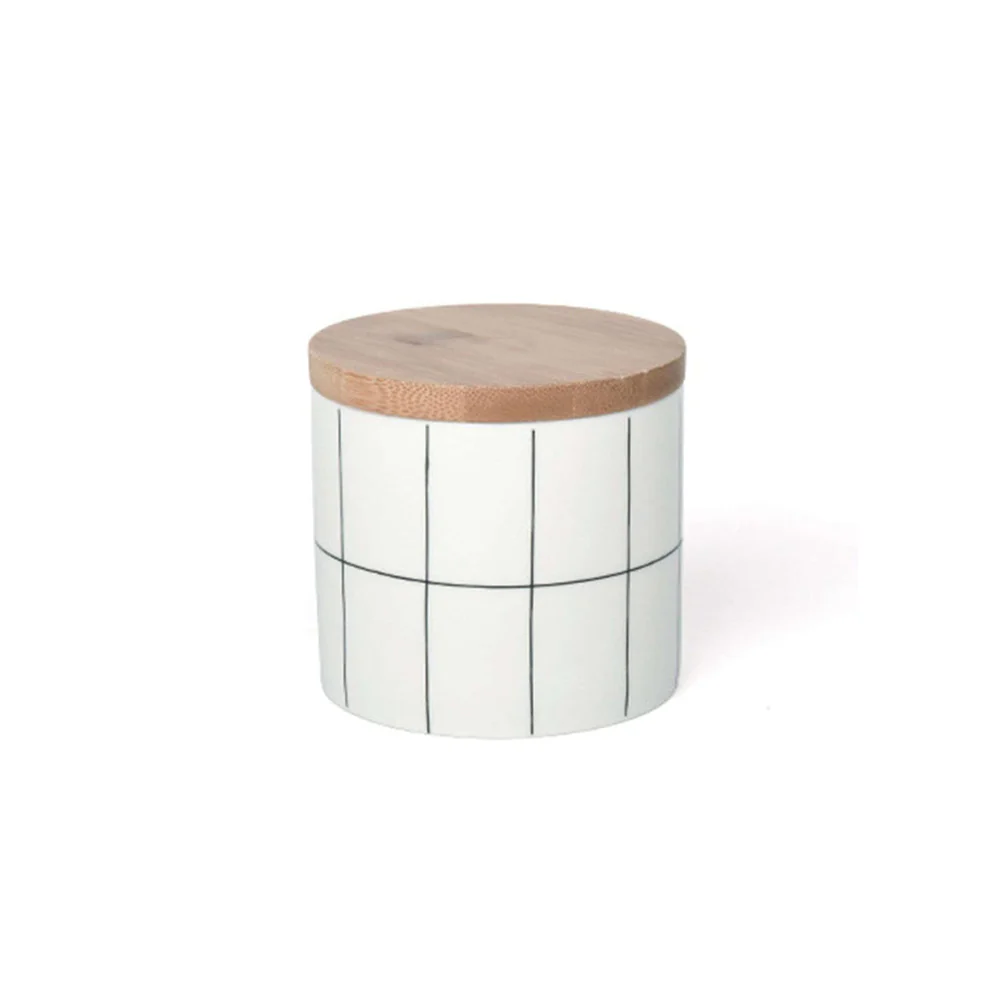 Tuile Ceramic Storage Jar Small - Check White - Image 4
