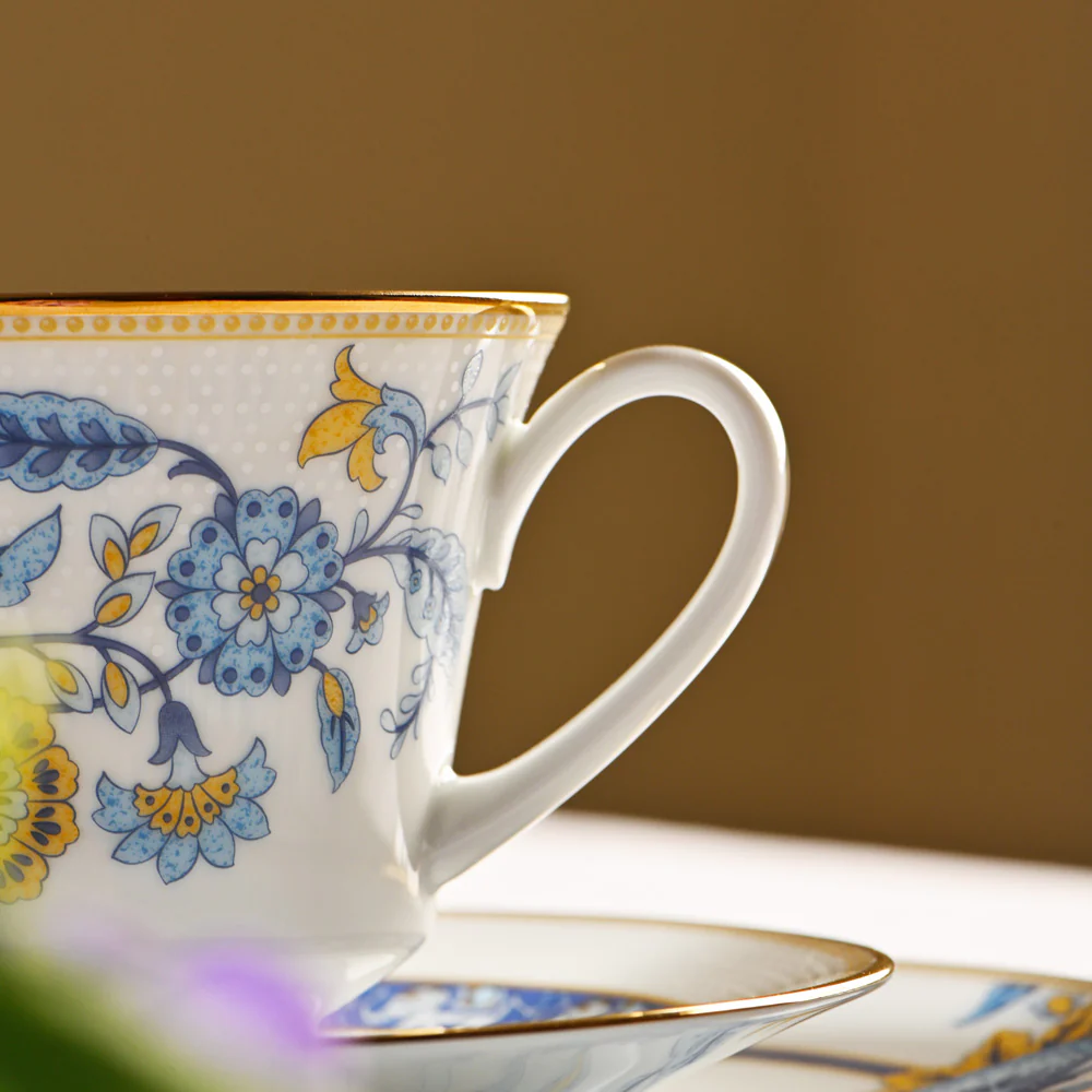 Tusker Porcelain Cup & Saucer, Set of 6 - Blue - Image 5
