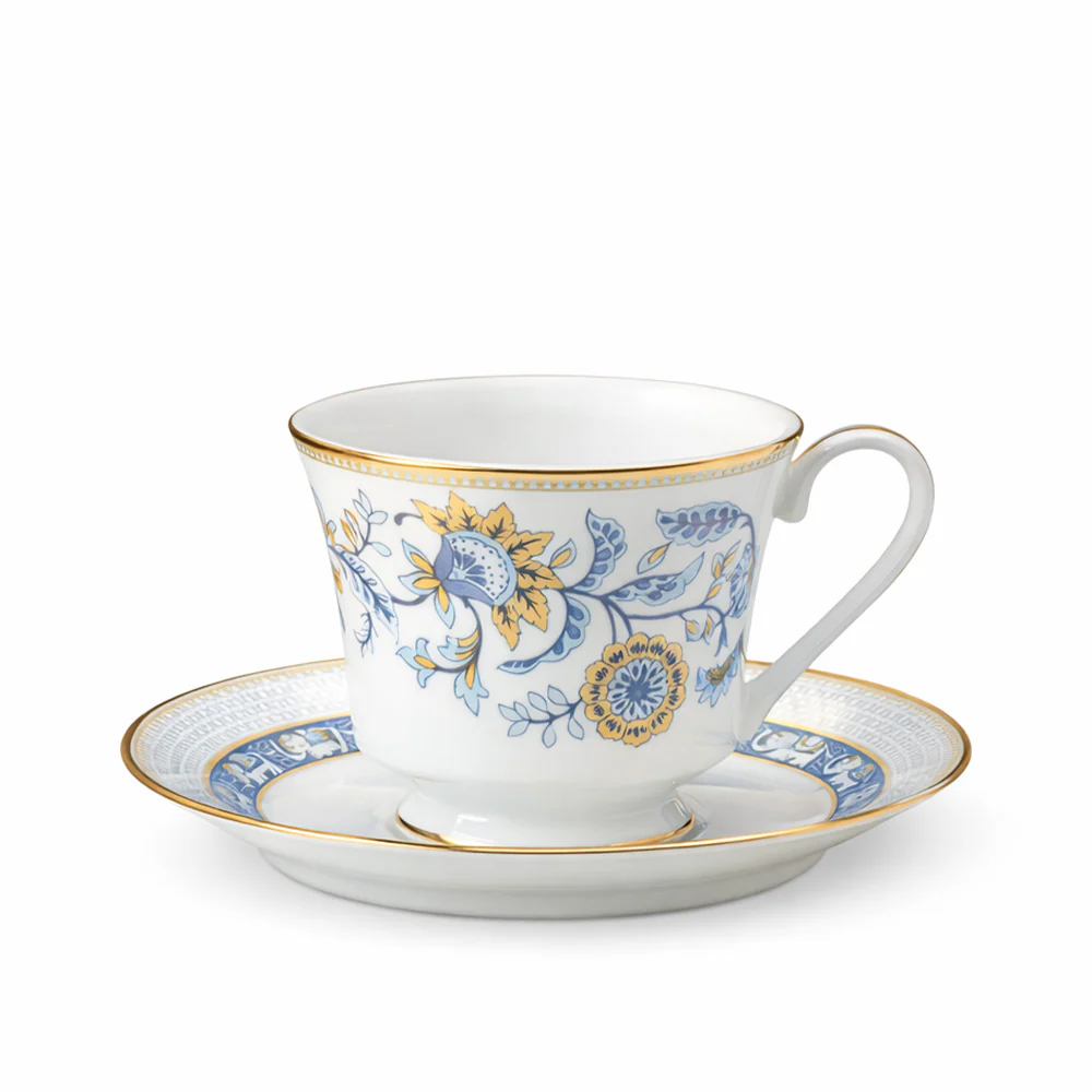Tusker Porcelain Cup & Saucer, Set of 6 - Blue - Image 9