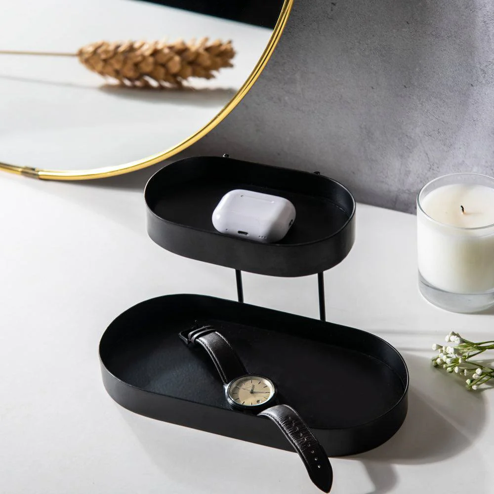 Twin 2-Tier Oval Stand - Black