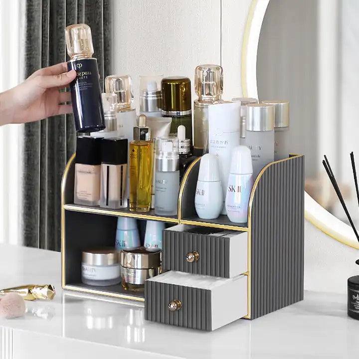 Two-Tier Cosmetics Organiser with Drawers - Dark Grey - Image 11