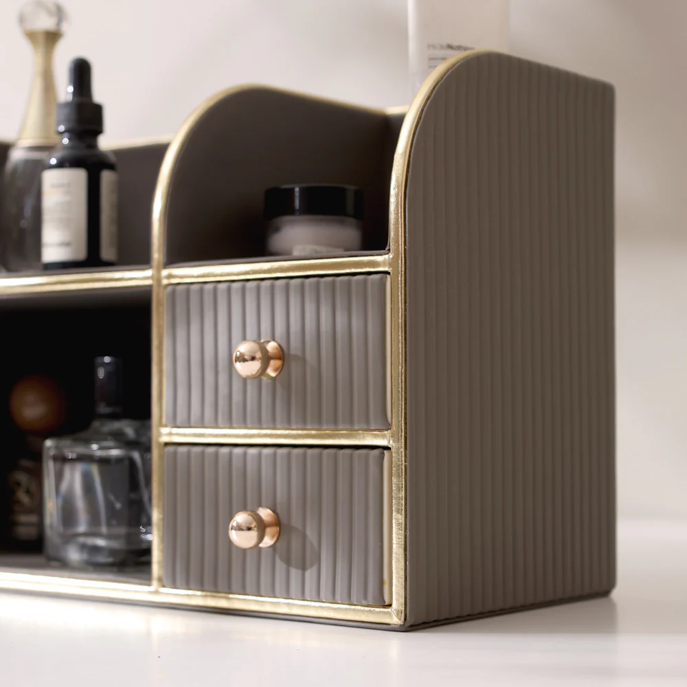 Two-Tier Cosmetics Organiser with Drawers - Dark Grey - Image 5