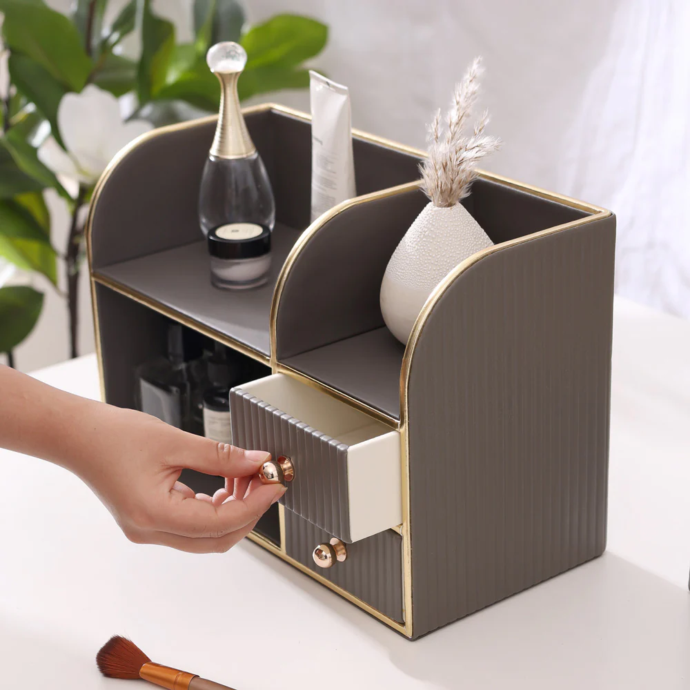 Two-Tier Cosmetics Organiser with Drawers - Dark Grey - Image 6