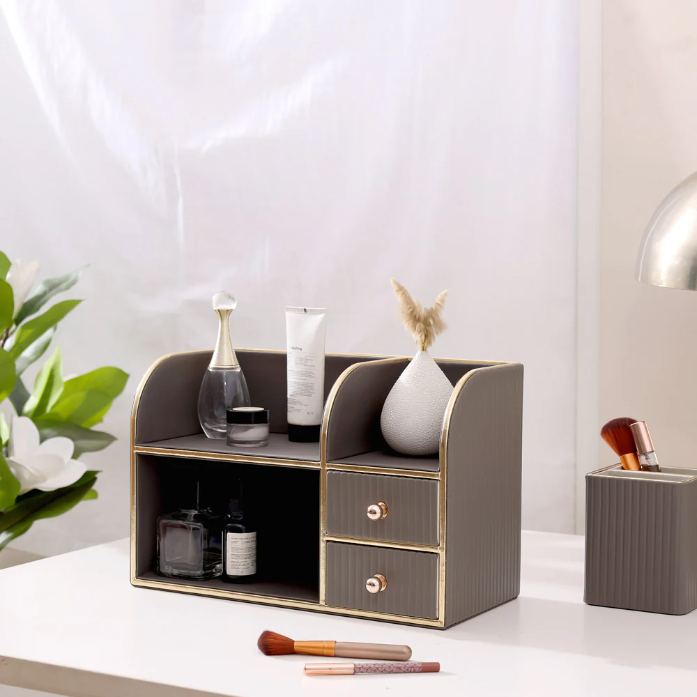 Two-Tier Cosmetics Organiser with Drawers - Dark Grey - Image 7
