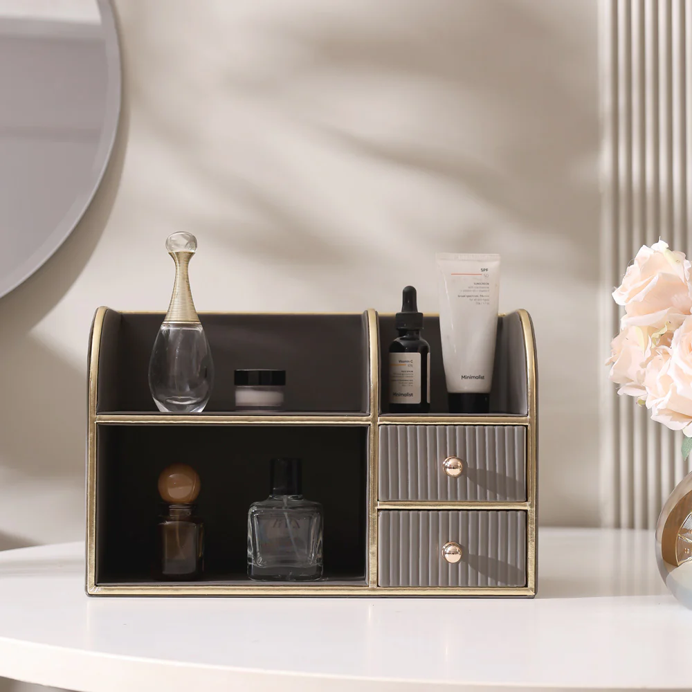Two-Tier Cosmetics Organiser with Drawers - Dark Grey - Image 8