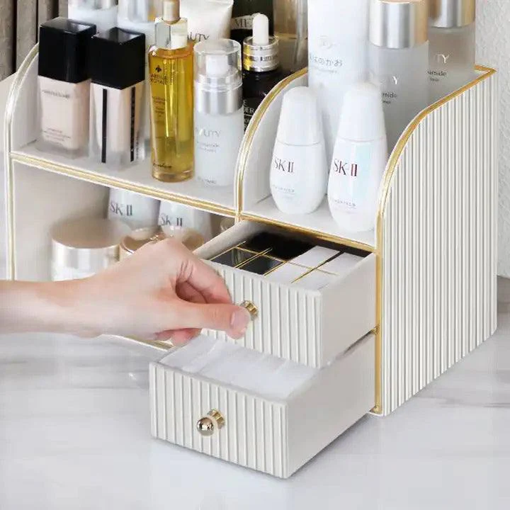 Two-Tier Cosmetics Organiser with Drawers - Ivory - Image 7