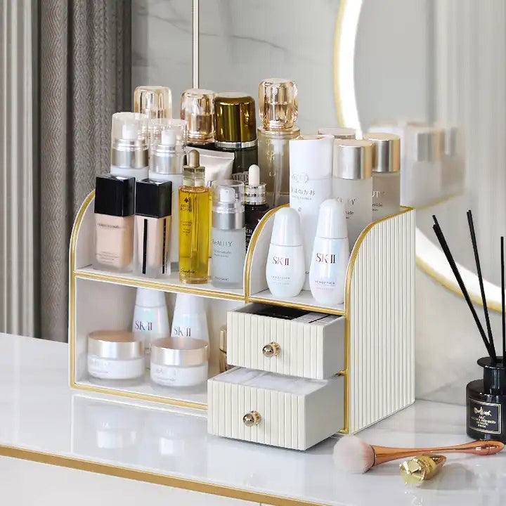 Two-Tier Cosmetics Organiser with Drawers - Ivory - Image 9